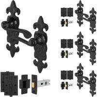 AFIT Black Antique Cast Iron Door Handles, Latch 64mm, Hinges 4 Pairs | Size: 150mm x 150mm