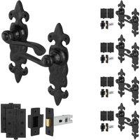 AFIT Black Antique Cast Iron Door Handles, Latch 64mm, Hinges 5 Pairs | Size: 150mm x 150mm