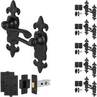 AFIT Black Antique Cast Iron Door Handles, Latch 64mm, Hinges 6 Pairs | Size: 150mm x 150mm
