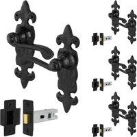 AFIT Black Antique Cast Iron Door Handles, Latch 64mm Backplate 4 Pairs | Size: 150mm x 150mm