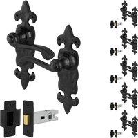 AFIT Black Antique Cast Iron Door Handles, Latch 64mm Backplate 6 Pairs | Size: 150mm x 150mm