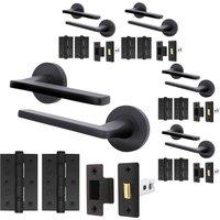 AFIT Black Door Handle Latch Set Matt Black Door Handle, Latch Hinges5 Pack | Size: 150mm x 150mm