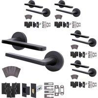 AFIT Black Fire Door Handle Latch Set Matt Black Internal, Latch Hinges5 Pack | Size: 150mm x 150mm