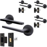 AFIT Black Door Handle Latch Set Matt Black Door Handle, Latch 4 Pack | Size: 150mm x 150mm