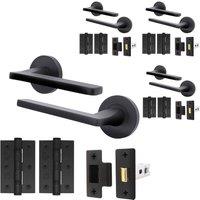 AFIT Black Door Handle Latch Set Matt Black Door Handle, Latch Hinges4 Pack | Size: 150mm x 150mm