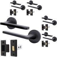 AFIT Black Door Handle Latch Set Matt Black Door Handle, Latch 5 Pack | Size: 150mm x 150mm
