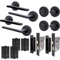 AFIT Black Door Handle Bathroom Set Matt Black Door Handle, Latch Lock 2 Pack | Size: 150mm x 150mm