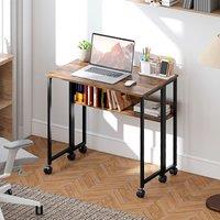 HOMCOM 80 cm Foldable Computer Desk on Wheels for Small Spaces Rustic Brown in Dark Brown | Size: Large