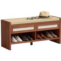 HOMCOM Shoe Bench with 2 Rattan Drawers Cushion Brown