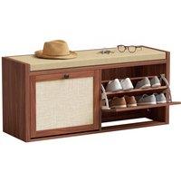 HOMCOM Rattan Shoe Bench with Padded Cushion & 2 Cabinets, Brown
