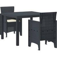 Berkfield Home 3 Piece Garden Dining Set with Cushions Anthracite Poly Rattan