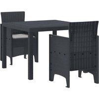 Berkfield Home 3 Piece Garden Dining Set with Cushions Anthracite Poly Rattan