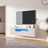 KEEPREAPER Sleek Floating TV Stand with LED Light Storage Cabinet TV Unit Up to 65in TV in White