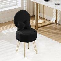 London Boutique Vanity Stool w/ Storage & Folding Back Makeup Stool Comfy Accent Chair in Black
