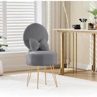 London Boutique Vanity Stool w/ Storage & Folding Back Makeup Stool Comfy Accent Chair in Grey