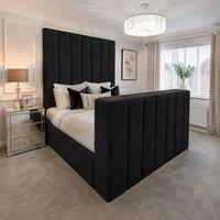 Stratus Interiors Modern Lined Panel Bed with Integrated TV Lift - Divan Ottoman Storage in Black | Size: Double