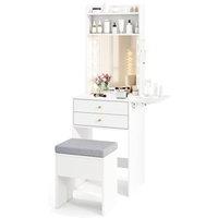 Costway Small Makeup Vanity Desk Dressing Table Set with Mirror & Lights in White