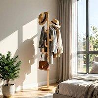 VOGREX Wooden Tree Coat Stand with Hooks in Natural
