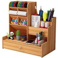 VOGREX Desktop Organiser Pen Holder Tabletop Storage Box with Drawer in Light Oak