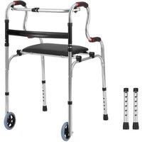 NESTLUNE With Seat Folding Walking Frame w/ Seat & Front Wheel in Silver