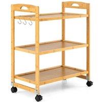 KORVIXA 3-Tier Bamboo Utility Cart, Rolling Storage Trolley in Natural | Size: 900mm