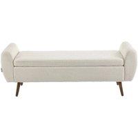 KORVIXA Beige Linen Fabric Upholstered Pouffe Storage Bench | Size: 100 cm x 100 cm