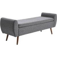 KORVIXA Grey Linen Fabric Upholstered Pouffe Storage Bench | Size: 100 cm x 100 cm
