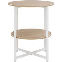 KORVIXA Small Sofa Side Table Coffee End Round 2 Tiers Shelf Unit in Natural | Size: 0.6m2