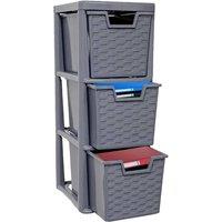 FLAVORA 3 Tier Drawer Rattan Effect Storage Unit Small in Grey | Size: 500mm