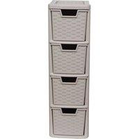 FLAVORA Mushroom-4 Drawer Storage Tower Unit Rattan Style in Grey | Size: 500mm