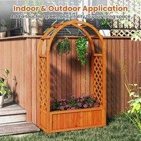 NESTLUNE Wood Planter Box Raised Garden Bed with Arch Trellis-Brown in Brown | Size: 1.25kg