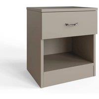VOGREX Set of 2 Putty Nightstands Chrome Handles Open Shelf Deep Drawers in Grey