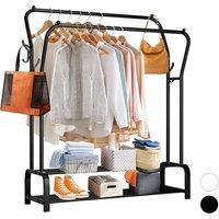VOGREX Black Heavy Duty Double Clothes Rail with Shoe Storage Shelves