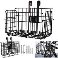 VOGREX Metal Foldable Bike Basket Front Rear Handlebar Storage Carrier in Black