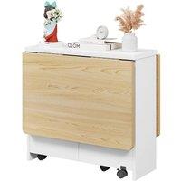 VOGREX 120cm White Wood Folding Dining Table Wheels 4-6 Seater in Beige