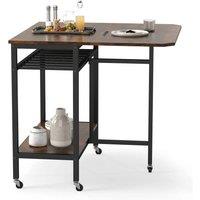 VOGREX Movable Folding Dining Table Built In Wine Rack in Brown