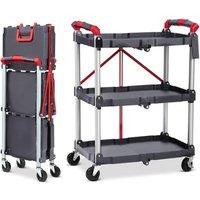 VOGREX 3 Tier Heavy Duty Folding Garage Tool Service Trolley in Black