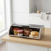 FLAVORA Stainless Steel Bread Bin Medium Chrome Kitchen in Silver | Size: 0.6m2