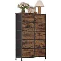 VOGREX Chest of Drawers, 10 Fabric Drawers Storage Unit, Steel in Brown