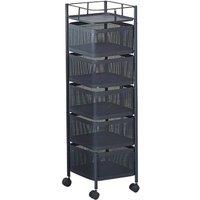 VOGREX 5 Tier Kitchen Rotating Storage Trolley Utility Mobile in Black