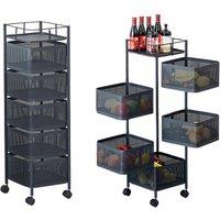 VOGREX 5 Tier Kitchen Rotating Storage Trolley Utility in Black