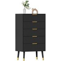 VOGREX 5-Drawer Dresser Tall Dresser with Gold Metal Handle in Black