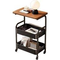 VOGREX 3-Tier Rolling Cart Wood Tabletop Utility Cart