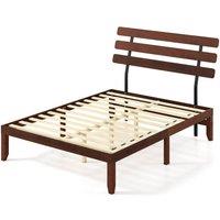 SPETLEK King Size Wood Bed Frame with Retro Headboard Walnut in Brown