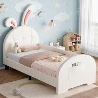 ModernLuxe Kids upholstered single bed with rabbit design in White
