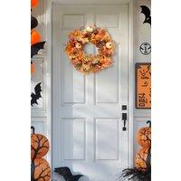 Living and Home 50cm Autumn Harvest Wreath with Mini & Curved Pumpkins, Maple Leaves, Pinecone & Berries in Orange