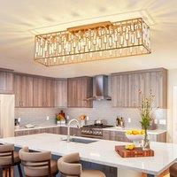 Garwarm 6 Light Rectangle Flush Mount Ceiling Light Modern Chandeliers in Gold