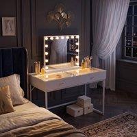 FENCHILIN 2-Drawer Lighting Dressing Table with 15 LED Hollywood Mirror, White