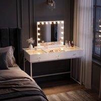 FENCHILIN 3-Drawer Lighting Dressing Table with 15 LED Hollywood Mirror, White