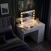 FENCHILIN 6-Drawer Lighting Dressing Table with 15 LED Hollywood Mirror, White